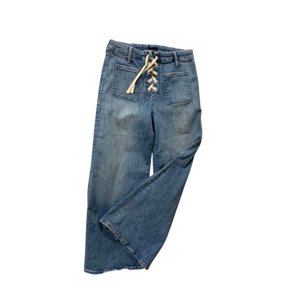 Size 28 MOTHER The Lace-Up Roller High-Rise Cropped Flare Jeans Womens